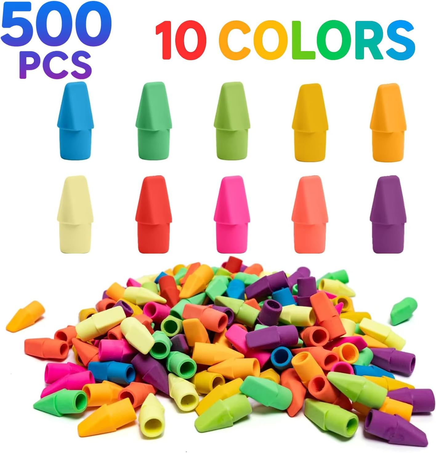 Cap Erasers for Pencils Pulk - Pencil Top Erasers Cap Erasers Toppers for Latex Free Assorted Colors School Supplies for Teachers Sudents Classroom Home and Office (500)