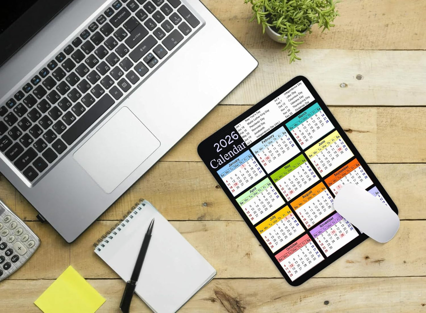 2026 Color Calendar and Holiday Vertical Edition Calendar Mouse pad, Non-Slip Rubber Base Quality Creative Gaming Rectangle Personalized Desk Mouse Pad 9.5 inch x 7.9 inch