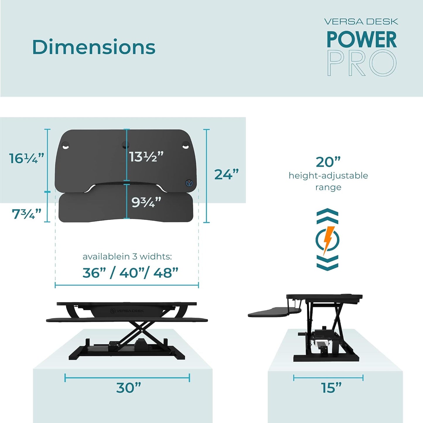 VERSADESK® PowerPro™ 36” x 24” Standing Desk Converter | 7.75” - 23.5” Electric Height Adjustable Sit to Stand Desk Riser w/ Keyboard Tray & USB Hub - Ergonomic Workstation for Home & Office, Cherry