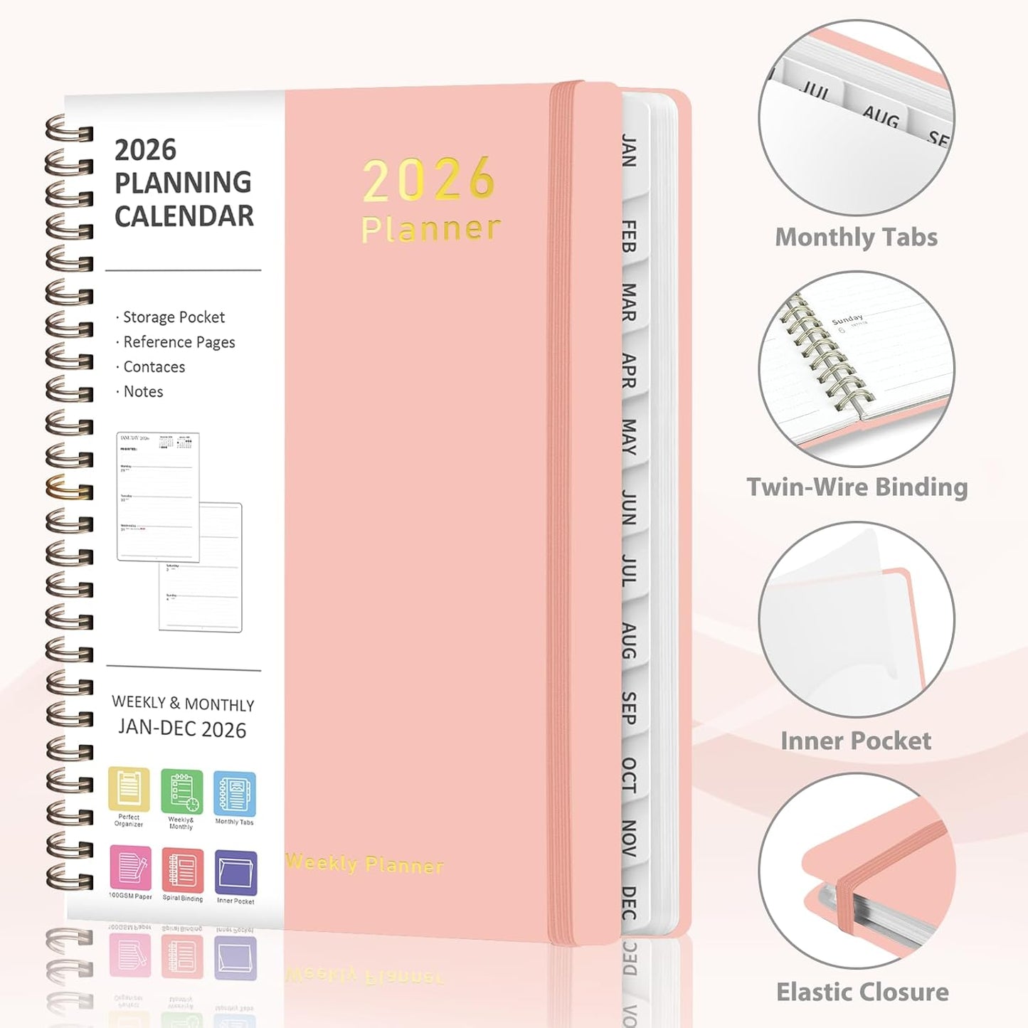 2026 Planner, Weekly and Monthly Calendar Academic Planner, Jan 2026 - Dec 2026, Planning Agenda Book for Desk Accessories and School Supplies - A5 (6.3'' x 8.5'')