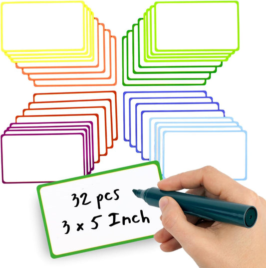 Availey 32 Pieces (3 x 5") - Colored Border Magnetic Dry Erase Labels - Reusable Strips for Classroom Home Office Garage Refrigerator Blank Writable Erasable Cards Name Tags Students Locker Shelf