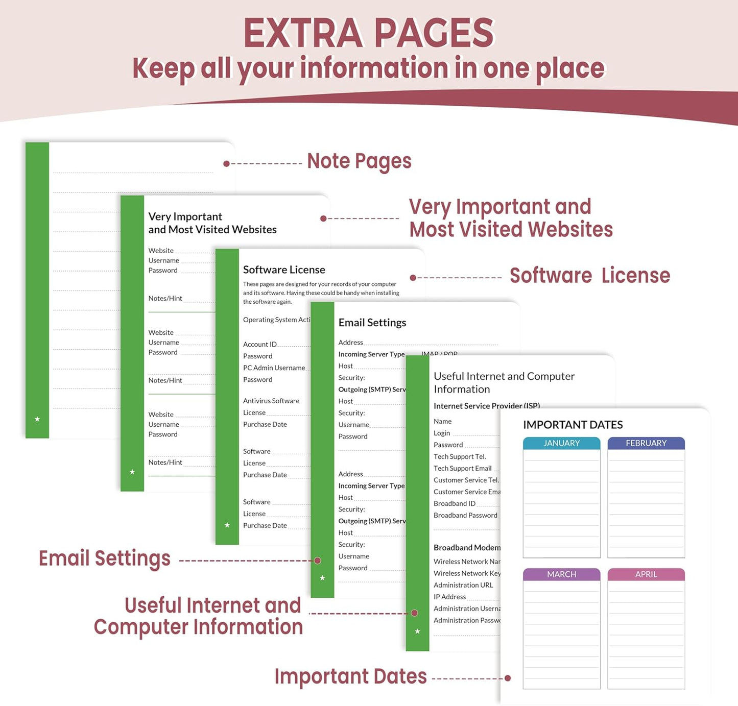 SUNEE Password Book with Colorful Alphabetical Tabs, Password Books for Seniors, Password Keeper Book for Computer and Internet Address Website Login, 5.3''x 7.7''- Rose Gold