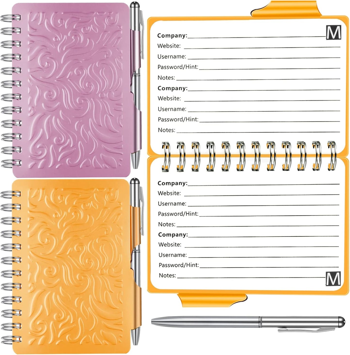 Zonon 2 Pcs Mini Password Book with Alphabetical Tabs Metal Password Keeper Book Portable Organizer Elegant Mandala Pattern Notebook with Pen, Spiral Bound for Information(Purple, Orange)