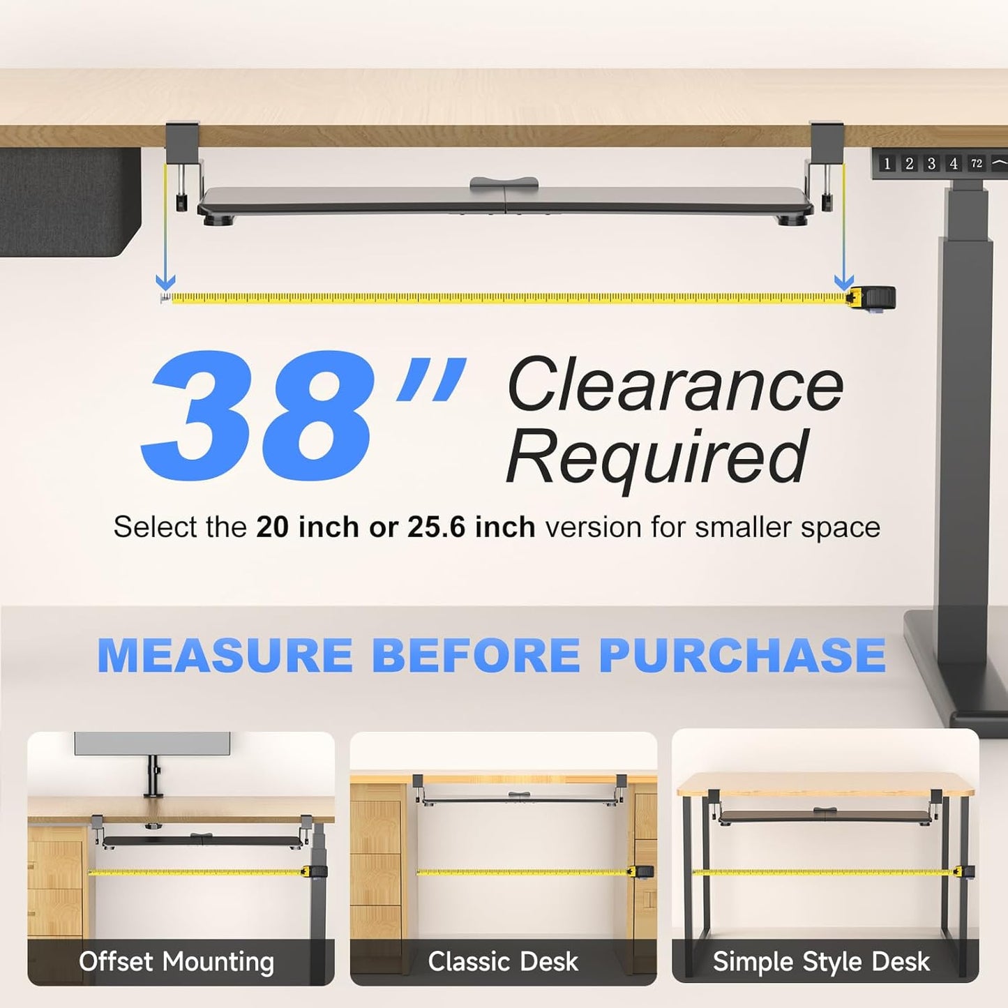 suptek Large Keyboard Tray Under Desk Pull Out with C Clamp Mount, Computer Keyboard & Mouse Tray, 34 (38 Including Clamps) x 11.8 inch Slide-Out Platform Computer Drawer for Typing, Black, DSF1LB