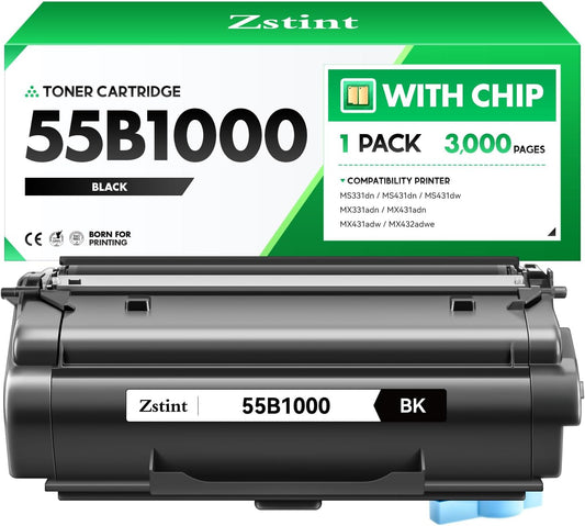 55B1000 Toner Cartridge with Chip Replacement for Lexmark 55B1000 55B1H00 Compatible with Lexmark MS331 MS431 MX331 MX431 MS331dn MS431dw MS431dn MX331adn MX431adn MX431adw MX432adwe Laser Printer Ink