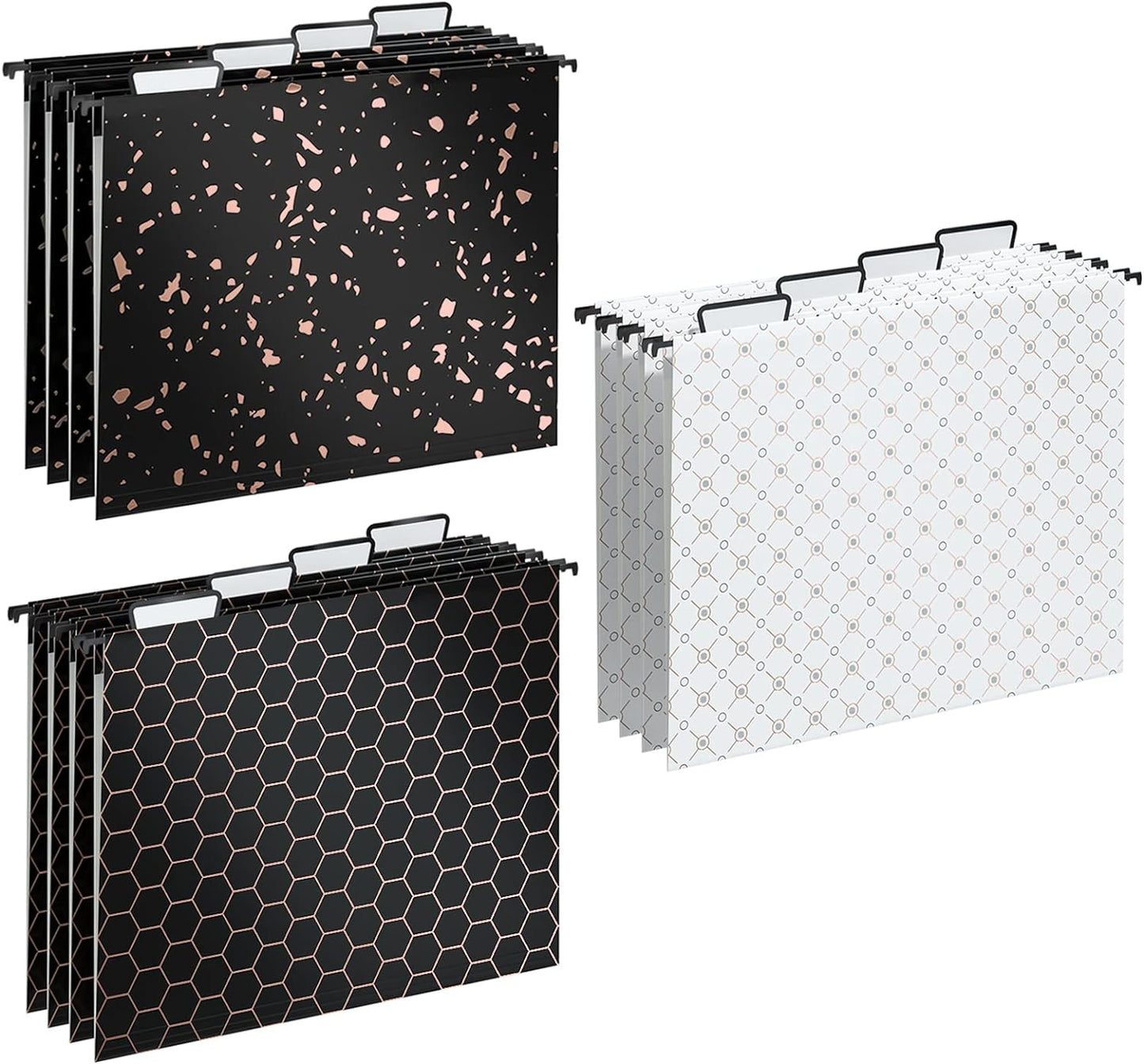 Y YOMA 12 Pack Decorative Hanging File Folders Letter Size Rose Gold File Folder Pretty Hanging Folder Organizer for Filing Cabinet Office Home with 1/5-Cut Adjustable Tabs, 3 Black Foil Design