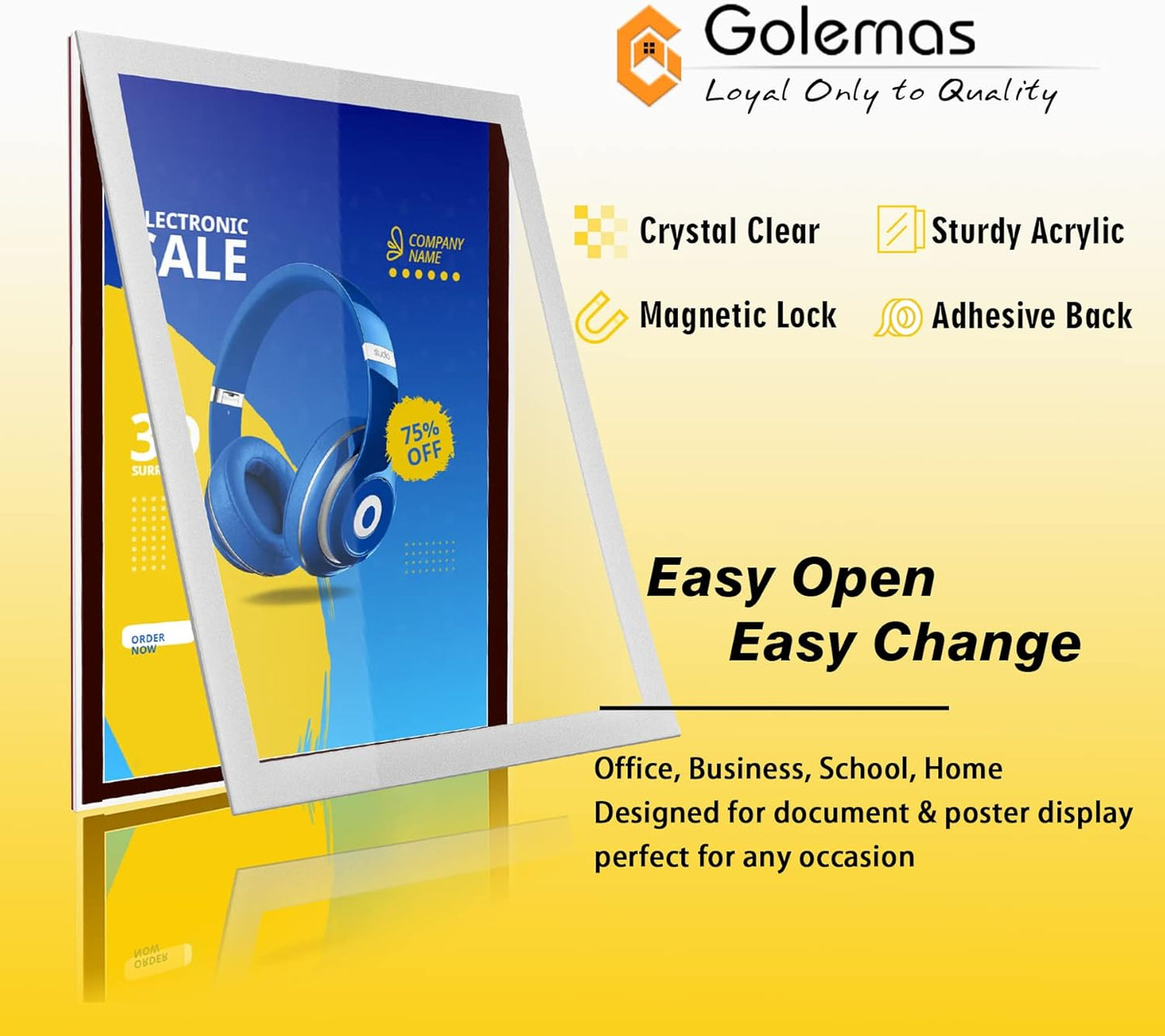 Acrylic Magnetic Sign Holder, Easy-Opening 8.5 x 11 Wall Mount Display Frames, Self Adhesive Back Plastic Clear Document Frame, Horizontal & Vertical Display (Silver, 12Pack)