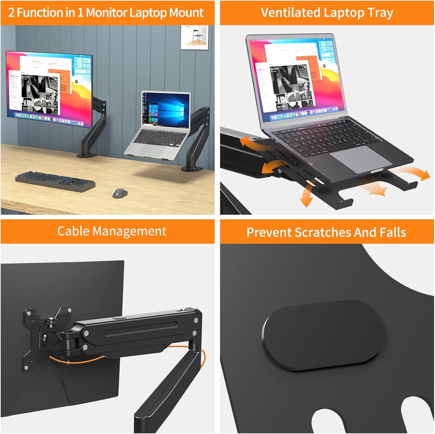 suptek Laptop Desk Mount,Fully Adjustable Monitor and Laptop Mount Stand for 11-17 Inch Notebook and 17-32 inch Monitor Screen,Holds 22lbs with Vented Tray