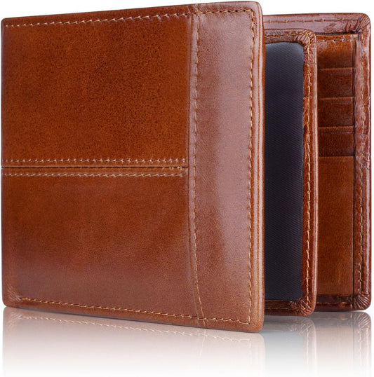 Swallowmall Mens Wallets RFID Blocking Leather Wallet for Men Bifold Wallet with 1 ID Window 15 Slots Leather Wallet Men