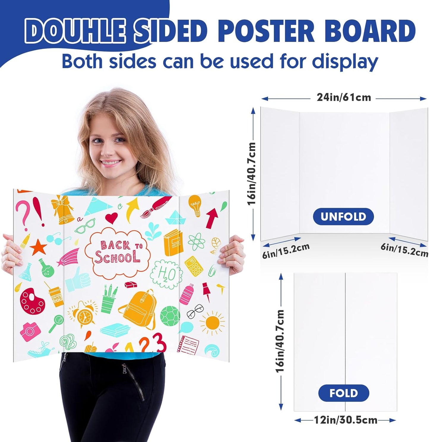 Trifold Poster Board,4 Pack 24" x 16" White Corrugated Poster Boards,Display Board,Perfect for School Projects, Science Fairs, Event Displays, and Business Presentations