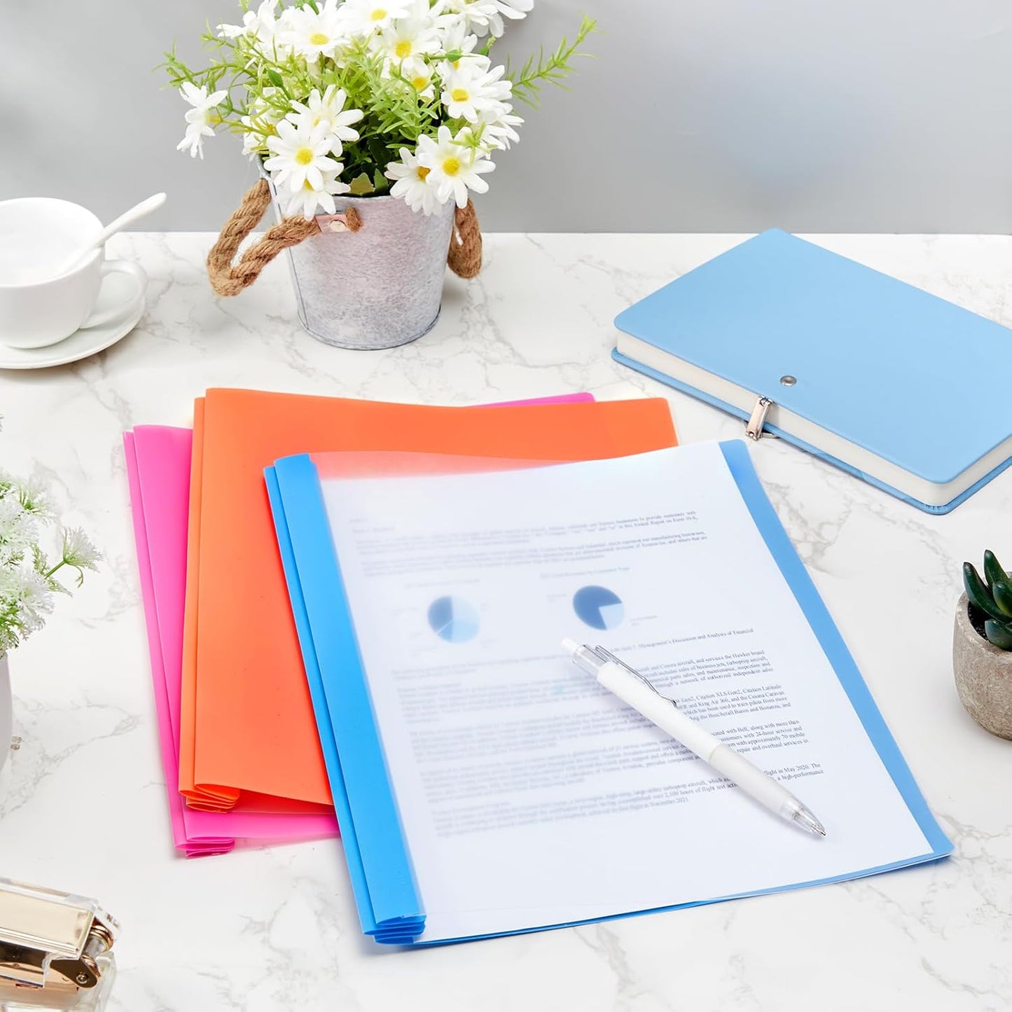 48 Pack Plastic Report Covers with 3 Prongs Presentation Folders Bulk, 100 Sheet Capacity, Clear Front Report Covers for Presentation Document Paper School Office Supplies (Bright Colors)