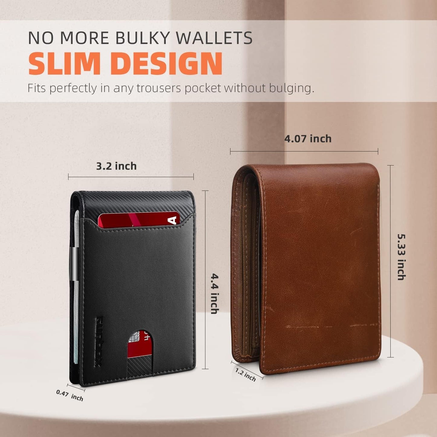 RUNBOX Slim Wallets for Men - Leather Money Clip Mens Wallet - RFID Blocking Front Pocket Bifold Wallet - Thin Credit Card Holder with Gift Box