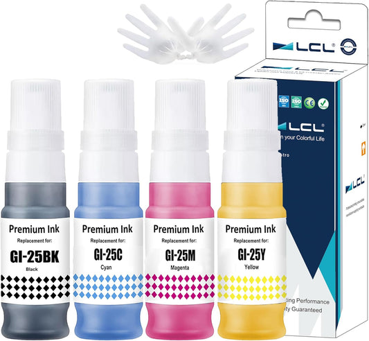 LCL GI-25 Refill Bottle Ink Replacement for Canon 25 GI-25 GI25 Ink Works for Canon PIXMA MegaTank GX2020 GX1020 Printer (Black 70ml, CMY 70ml, 4-Pack)