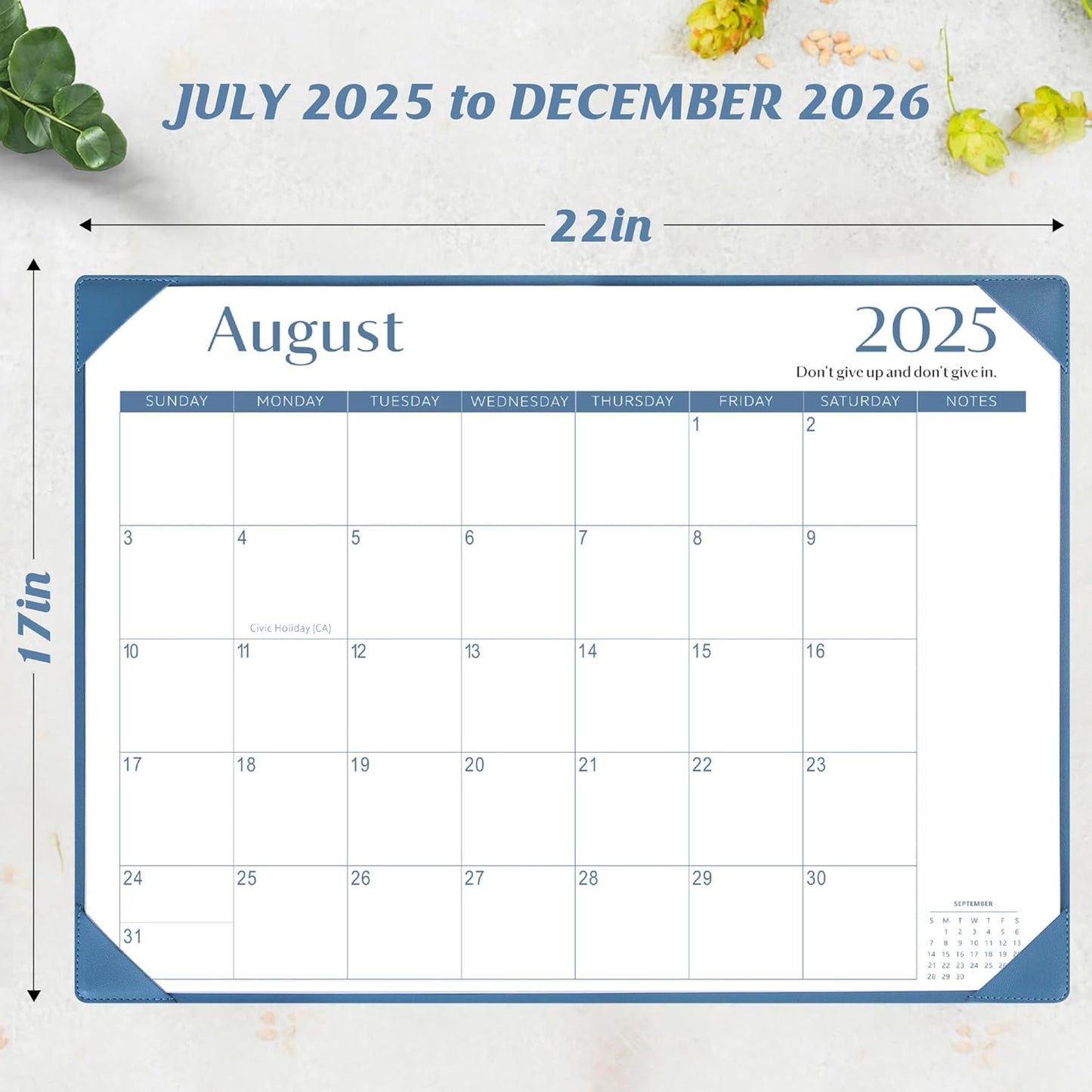 Gannyfer Desk Calendar 2025-2026 with Desktop Mat, Simplified Large 22" x 17" Desktop Calendar, 18 Month Table Calendar from July 2025 to Dec 2026, Perfect for Home School and Office - Dark Blue
