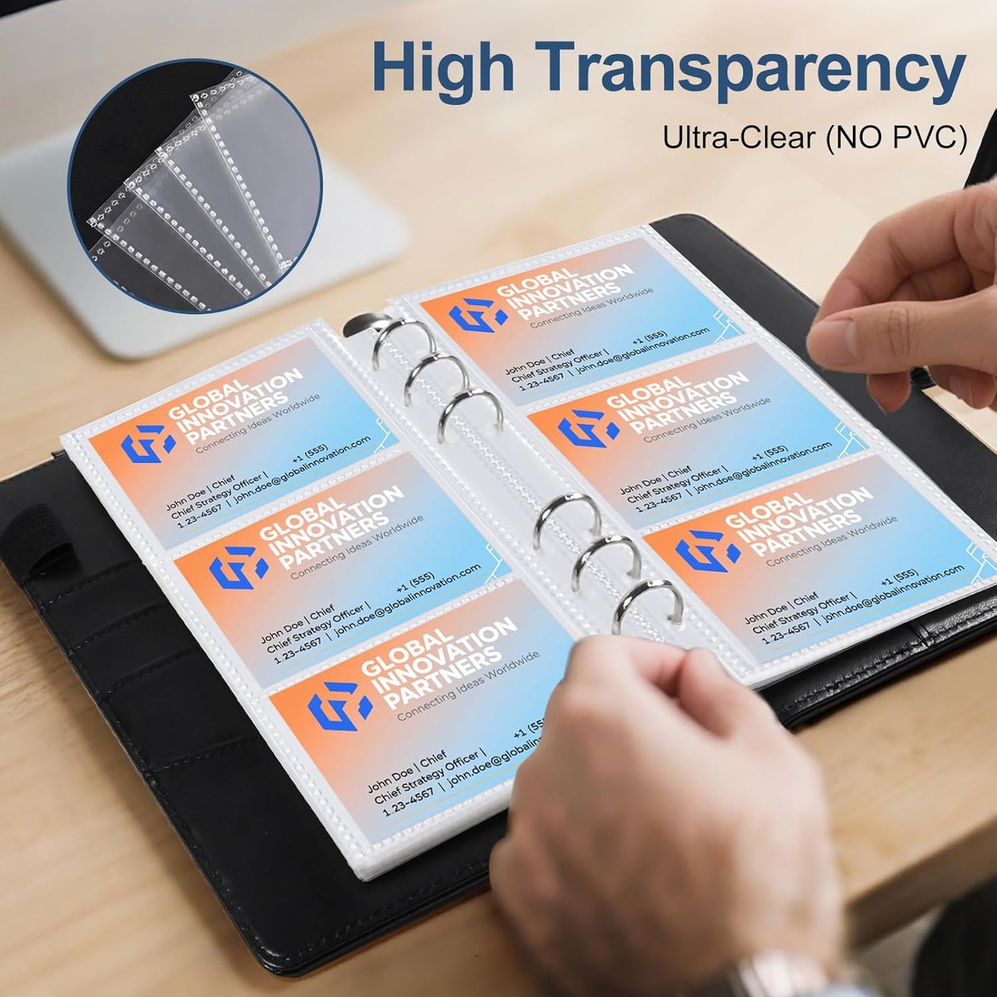 BYSTER Business Card Organizer, 40 Pack 240 Pockets Inner Refill Page Sleeves Business Card Holder Organizer, Professional PU Leather Business Card Book, Black