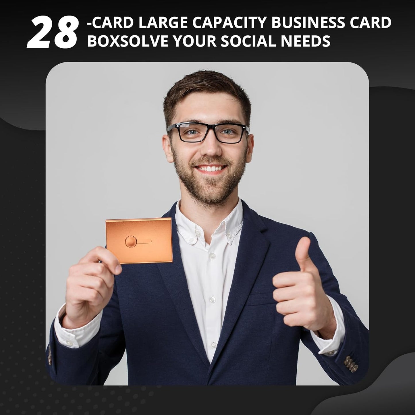 Zonon Large Thumb Drive Business Card Holder Fit 28 Name Credit Aluminum Alloy Slide out Name Card Case Portable Business Holder Wallet Pocket for Men Women(Gold)