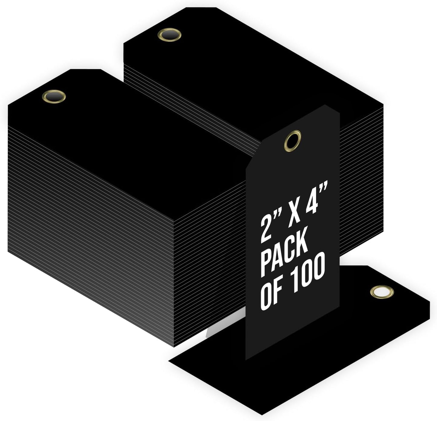 Tags 4 Less 15 Mil Waterproof Plastic Tags, Pack of 100 – 2” x 4” Heavy Duty Plastic Tags for Labeling, Outdoor Tagging, Equipment Labeling, Luggage, Valves & More (Black)