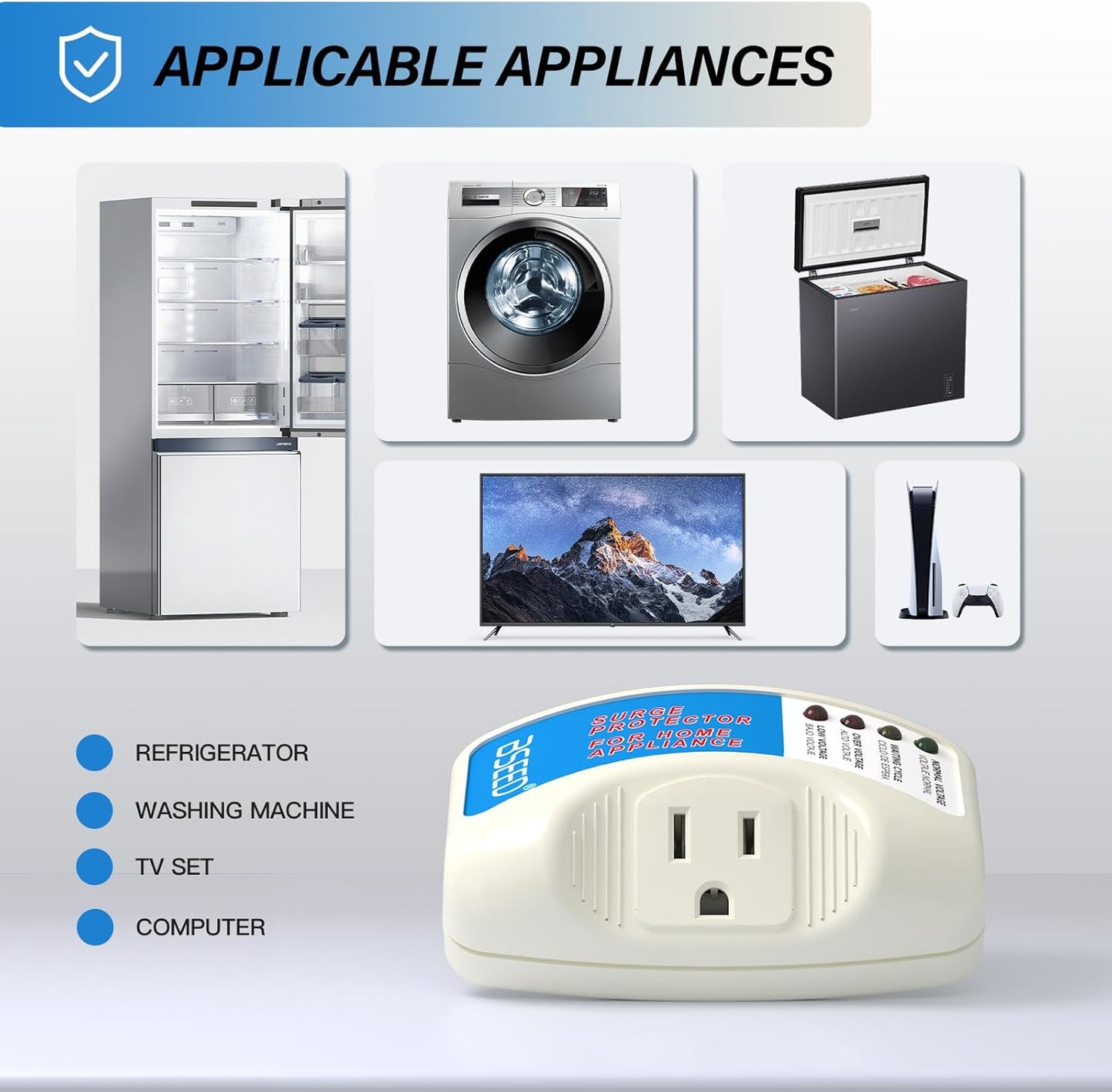 BSEED Voltage Protector, Single Outlet Surge Protector Plug in for Home Appliance Multi Function Plug with Protection Wall Mount Power Suppressor for TV/PC/Refrigerator, 15A, 125V, 1875W, 2 Pack