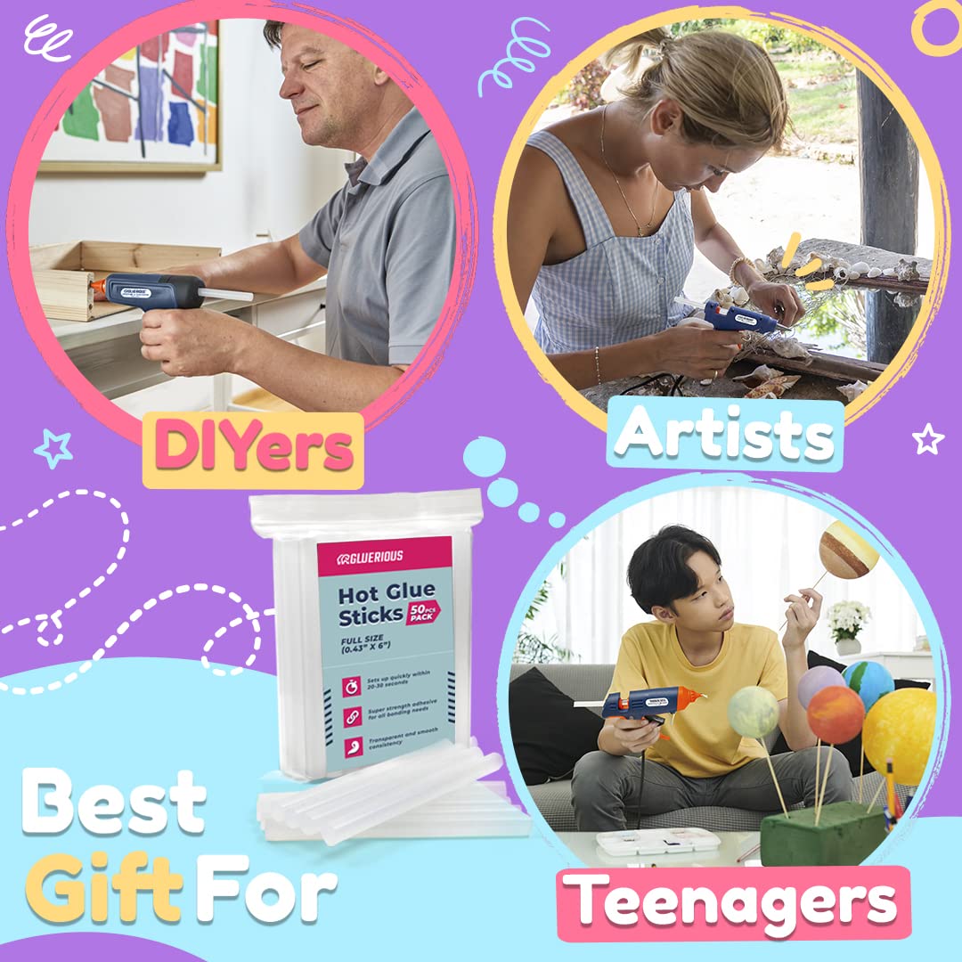 50pcs Full Size Hot Glue Sticks for Large Glue Gun, 0.43x6 inches Large Glue Sticks, Bulk-Pack for Arts Crafts DIY Fabric Gluing & More