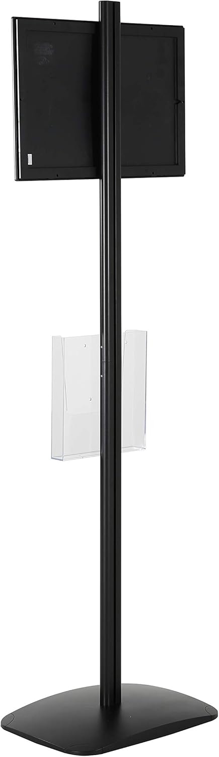 M&T Displays Free Standing Aluminum Display Stand Single Sided Document Brochure Sign Holder Front Loading Portrait Landscape Black Snap Frame 1x(11x17) and Clear Acrylic Pocket 1x(8.5x11) Inch