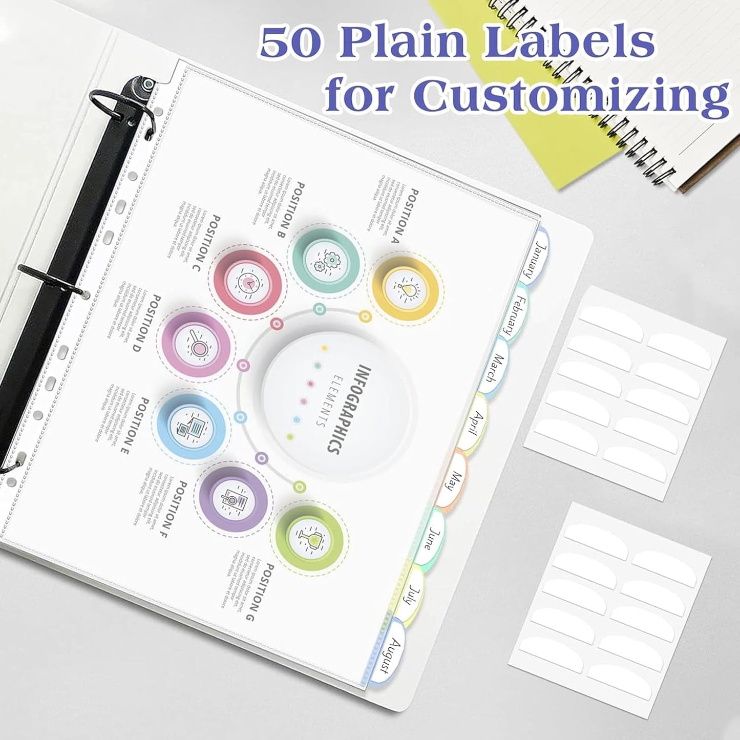 5 Set of 40 Pack Sheet Protectors 8.5 x 11 Inch, Letter Size Sleeves Binder Index, Dividers Pocket for 2/3/4 Ring Binder Dividers with 8 Tabs, Clear Page Protectors Organizer for School Home Office