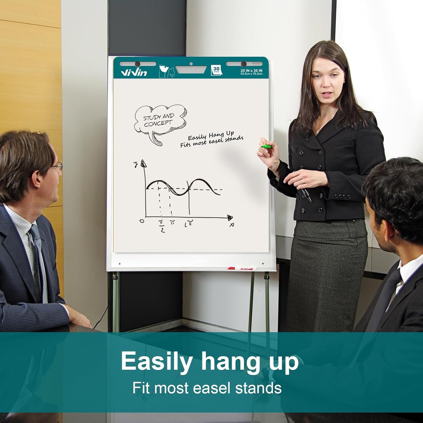 ViVin Super Sticky Easel Pad, 25 x 30 Inches Flip Chart Paper for Teachers, Large Self Stick Easel Paper, Teacher Anchor Chart, 30 Sheets/Pad, 10 Pads/Pack