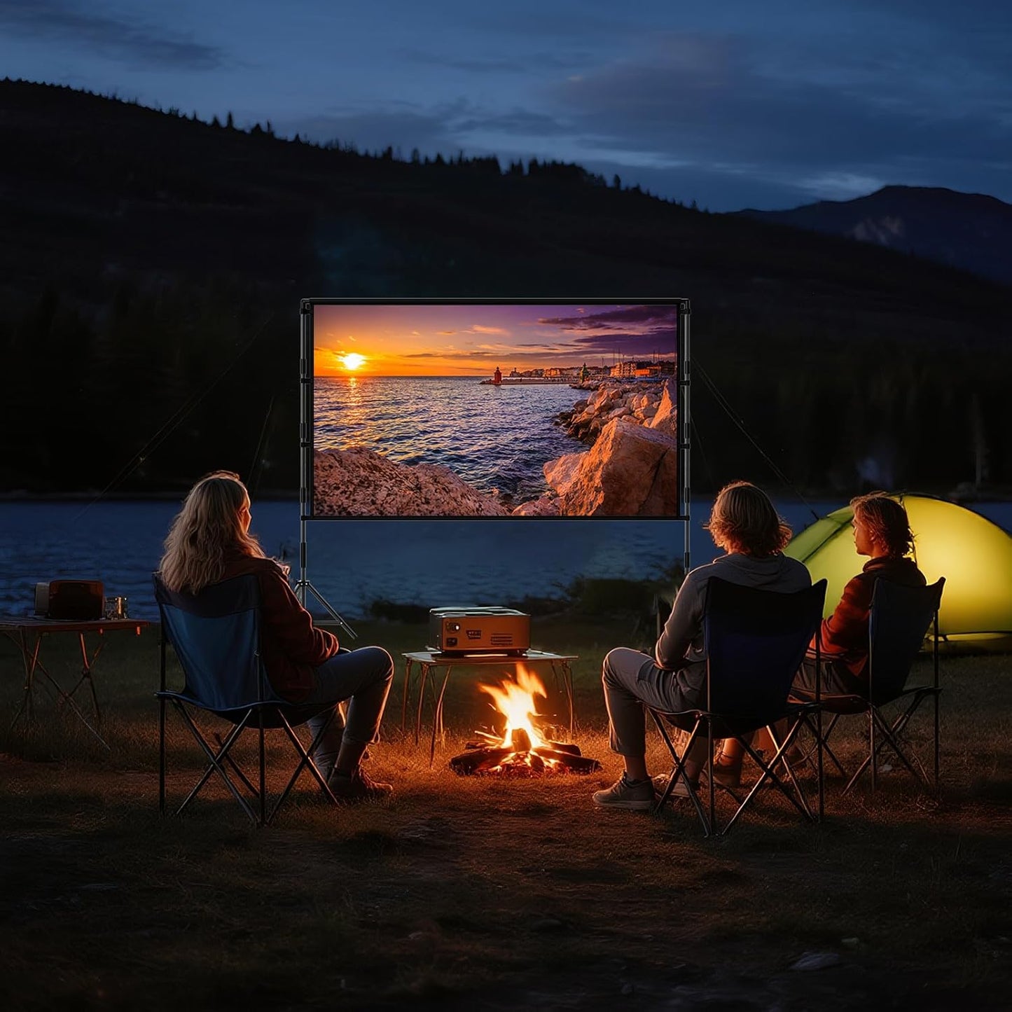 TOWOND Projector Screen with Stand, 84 inch Outdoor Projector Screen Portable Indoor Projection Screen 16:9 4K Rear Front Movie Screen with Carry Bag for Home Backyard Theater