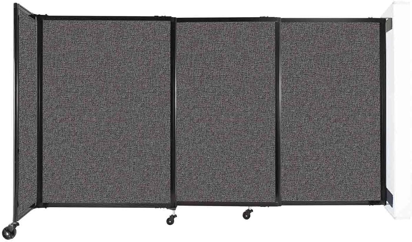 Wall-Mounted Sliding StraightWall Room Divider | Adjustable Widths | Locking Wheels | Room Separator | Up to 7'2" Wide x 4' Tall Charcoal Gray Fabric Panels