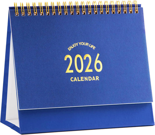 Small Desk Calendar 2025-2026, Standing Flip Desktop Calendar from July 2025 to December 2026 - Metal Ring Twin-Wire Binding Monthly Desktop Calendar for Home Office School (Blue)
