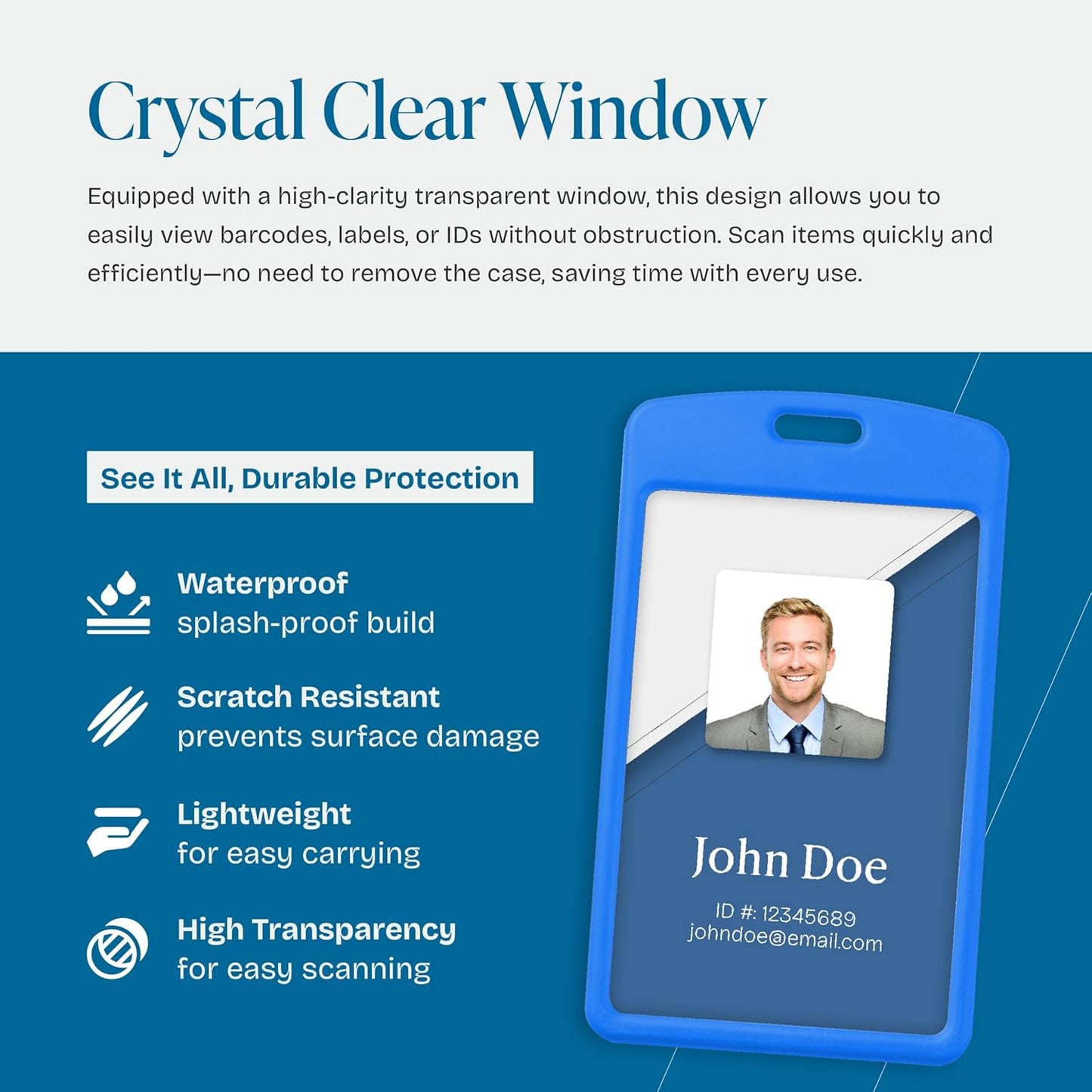 Will Well Vertical Sliding Badge Holder for Lanyards - Hard ABS Plastic 4.13" x 3.3" Protector Fits Up to 2 Standard-Sized Cards, Lightweight Secure Quick-Access Slide Cover Design - 6-Pack, Blue