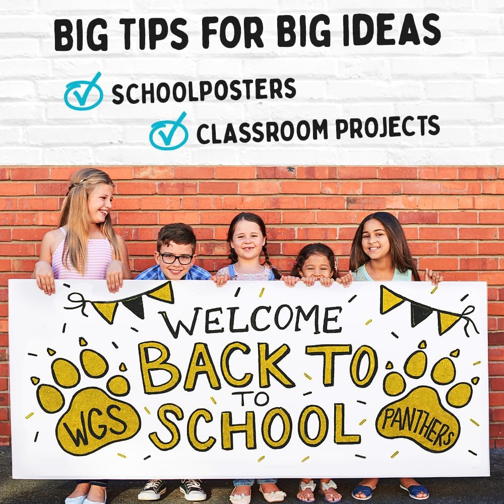 4 Jumbo Poster Markers (15mm, White, Black, Gold & Silver) | Fat Acrylic Paint Markers for Wood, Glass, Metal, Walls, Fabric - Large Thick Permanent Paint Pens for Signs, Board, Teachers