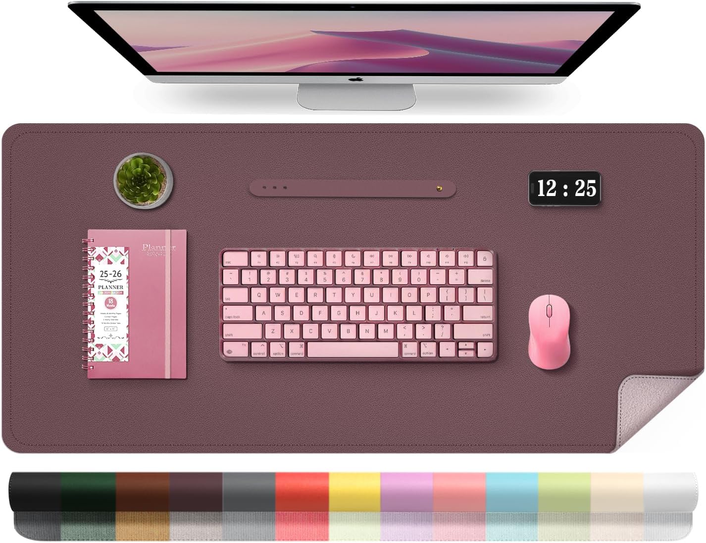 Leather Desk Pad Protector, Desk Mat, Large Mouse Pad, Non-Slip Desk Blotter, Office Laptop Desk Pad, PU Leather Desk Writing Pad for Office and Home (Dark Purple, 31.5" x 15.7")