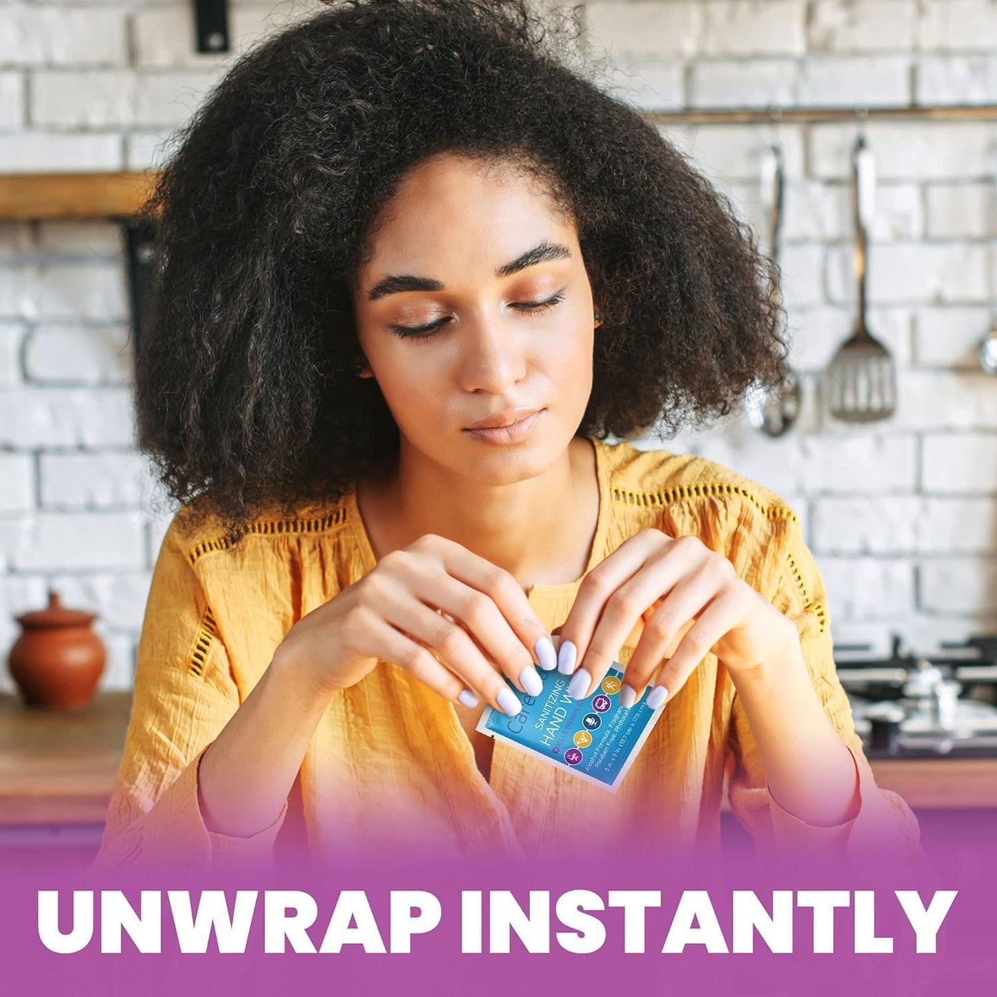 Care Touch Hand Sanitizer Wipes - 110 Hand Wipes Individually Wrapped - Travel Size - Sanitizing Wet Wipes for Home, Office & Outdoor Use