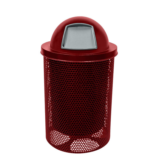 RDT-P-TXTBUR Heavy Duty Round Trash Receptacle with Dome Top, Liner Included, 32 Gallon, Textured Burgundy, Made in America