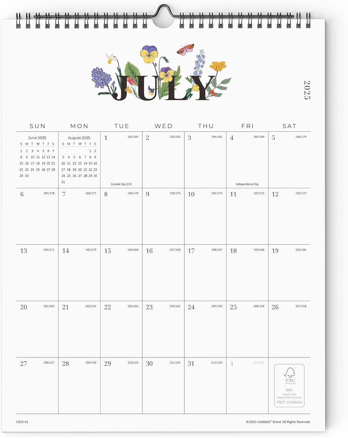 Calendar 2025-2026, Cabbrix Wall Calendar 2025-2026, Runs from July 2025 to December 2026,12 x 15 Inches, Twin-Wire Binding, Perfect for Organizing & Planning