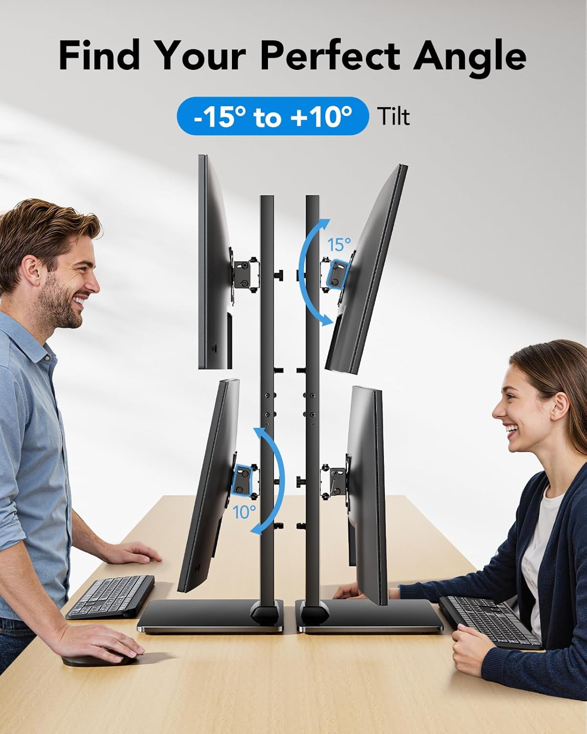 HUANUO Dual Monitor Stand, Vertical Monitor Mount for Two Screens 13 to 34 Inch, Freestanding Monitor Riser with Swivel, Tilt, Rotation and 13 Height Settings, Max Load 44 lbs, Max VESA 100x100