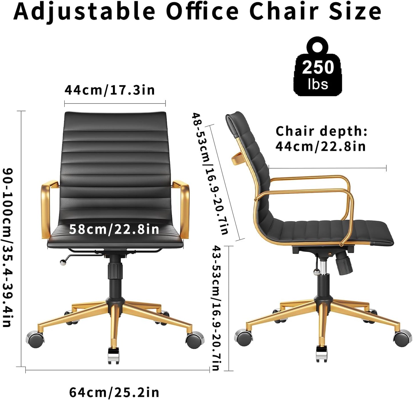 Chair, Desk Computer Chair ，with Armrests ，Ergonomic Office Chair for Home and Office, 17.32 x 22.83 x 35.43 inches, Multiple Colors (Gold Black)