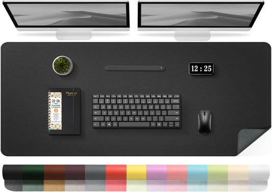 Large Desk Pad, 47.2'' x 23.6'', Computer Mat for Desk, Leather Desk Pad Protector, Suede Base Sewing Desk Blotter, Non-Slip Office Desk Mat, Waterproof Desk Writing Pad for Office and Home Black