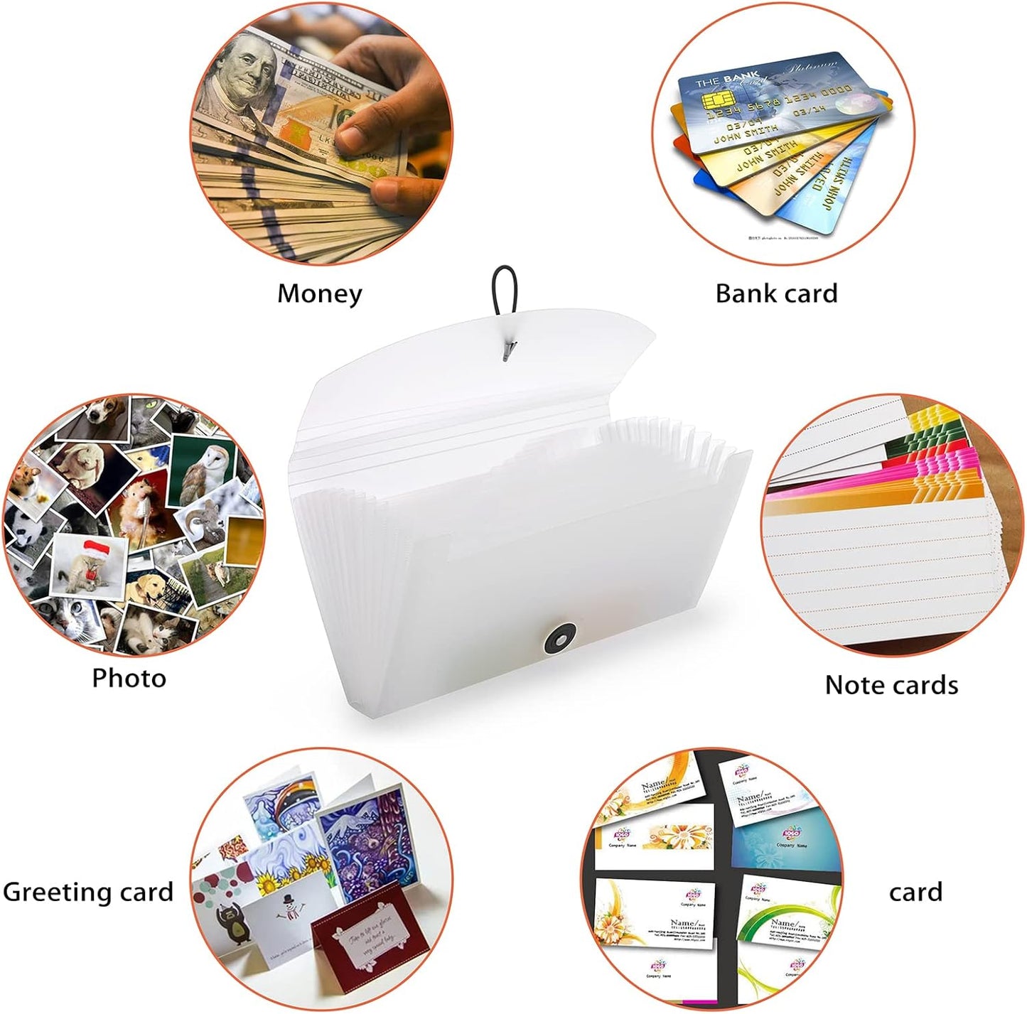 BTSKY Expanding File Folder New 13 Pockets Small Accordion File Expandable Card Ticket Holder Storage Folder Plastic Wallet Case (White Translucent)