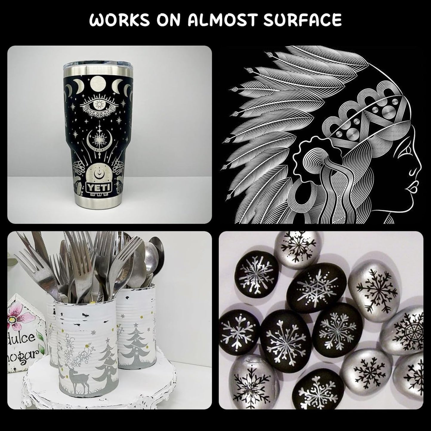 SFAIH Silver Paint Markers Pens -4 Pack 0.7MM Fine Tip Acrylic Markers for Rock Painting, Wood, Metal, Fabric, Plastic, Canvas, Glass, Ceramic, Diy Crafts, Drawing, Tire