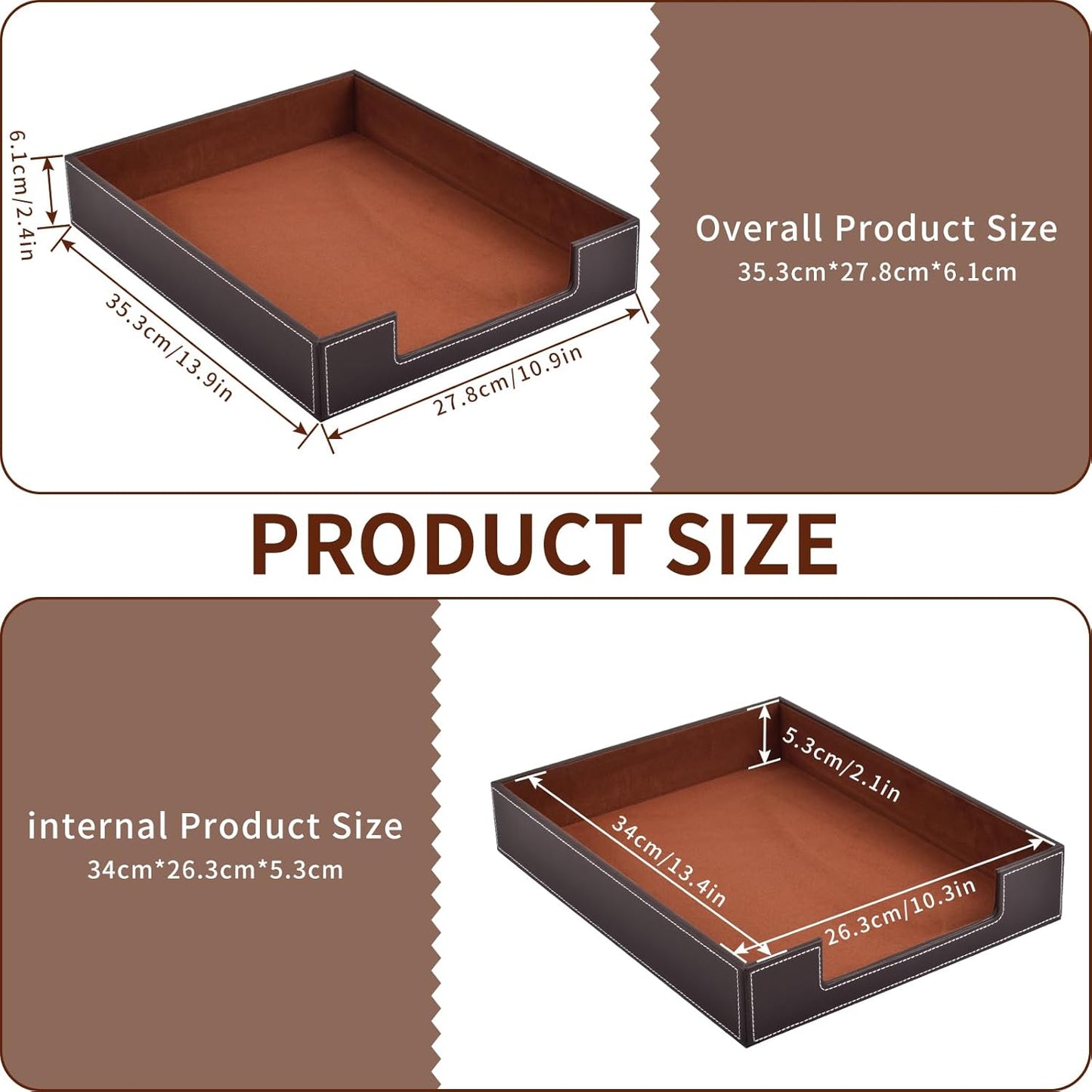 Leather Letter Tray, Office Supplies Desk Organizer for Mail Paper Files Magazines Jewelry Cosmetics,Luxury Letter Holder&Multipurpos Stackable Office Desktop Storage Box,Coffee