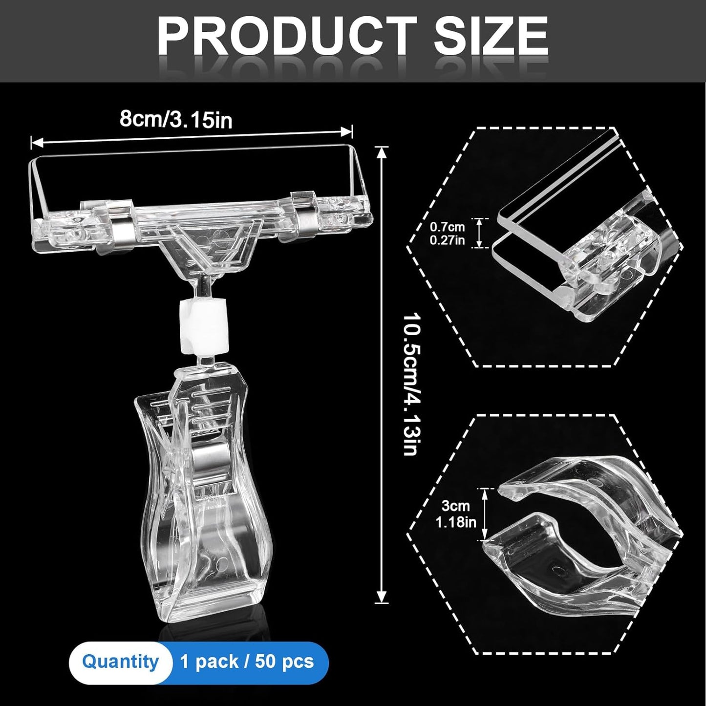 30PCS Clear Sign Clips Plastic Rotatable Pop Clip Sign Holder Stand for Merchandise Display, Sign Holder Clips for Retail, Double Display Clips for Retail Rack, Baskets, Cards