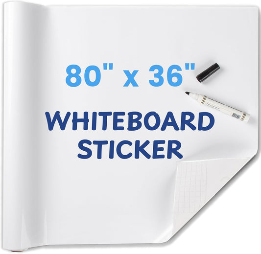 White Board Paper for Wall, 80" x 36" No Ghosting Peel and Stick Dry Erase Whiteboard Roll, Stain-Proof Self-Adhesive Whiteboard Wallpaper for Home, Office, Classroom