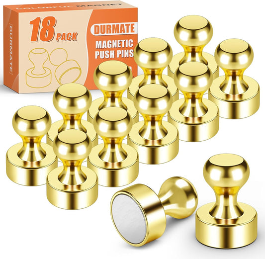 Strong Refrigerator Magnets, Whiteboard Magnets for Small Gold Push Pins, 18 PCS Magnetic Clips Heavy Duty for Desk Accessories, Kitchen Decor, Crafts, Locker, Map Decorative