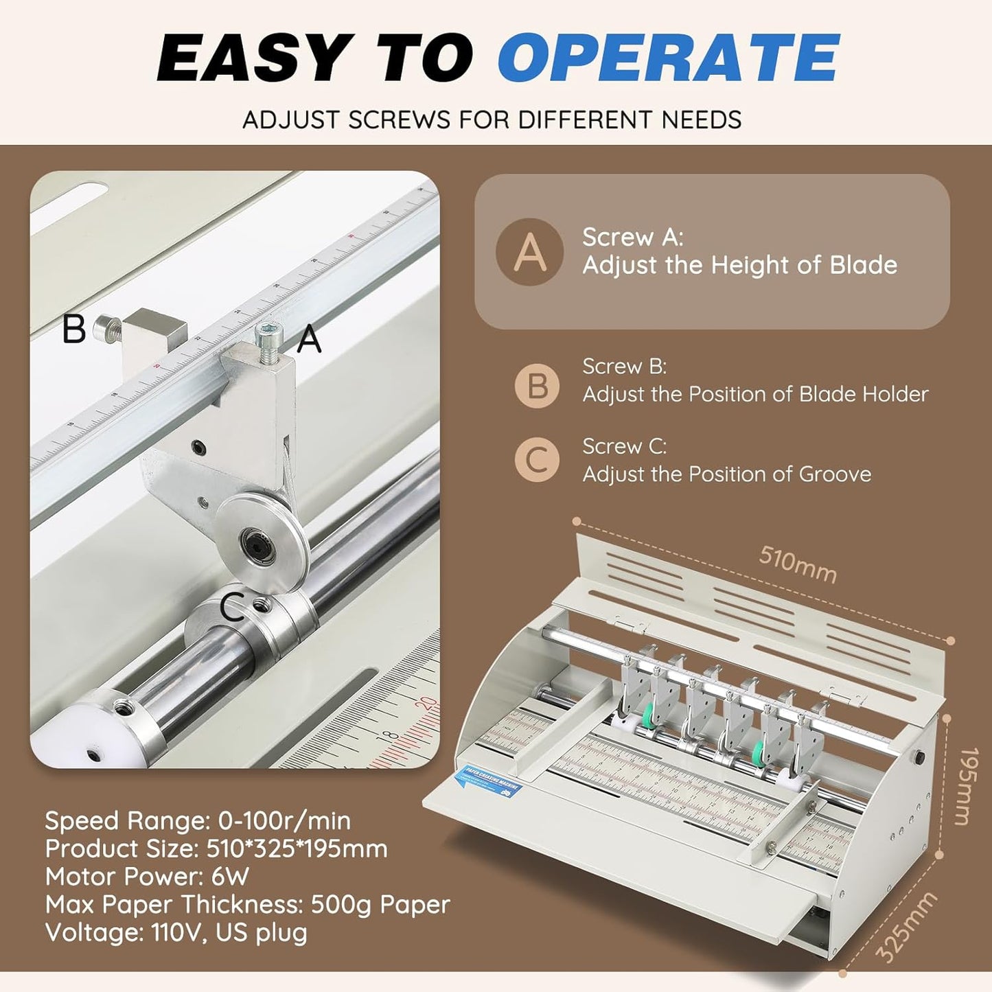 Mxmoonant Electric Creasing Machine with Adjustable Speed 0-100r/min, Paper Creaser Perforator Cutter Folder for Cards Invitations Tickets 110V