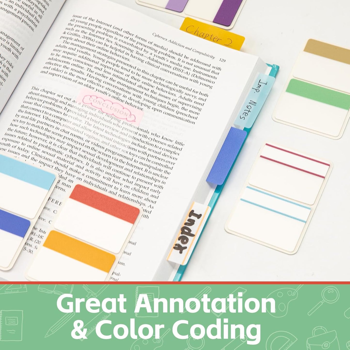 KICNIC 2 Inch Sticky Tabs Index Tabs 480 Pieces, Colored Reading Tabs Self Adhesive, Arrow Flags Pages Markers for Binder, Books, File Folders and Notebook [12 Colors] Writable, Repositionable