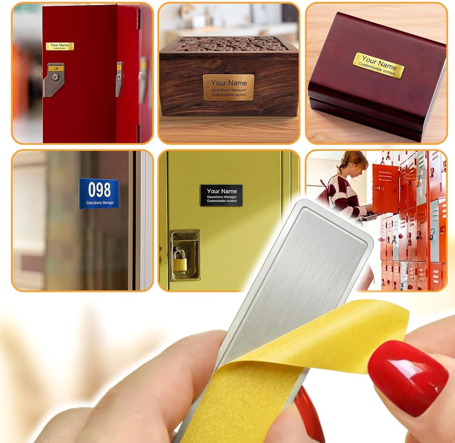 Stainless Steel Personalized Name Plate with Adhesive - Custom Plaque, Name Tag, Badge, Lable, Sign - Engraved Name Plates for Trophy, Award, Memorial