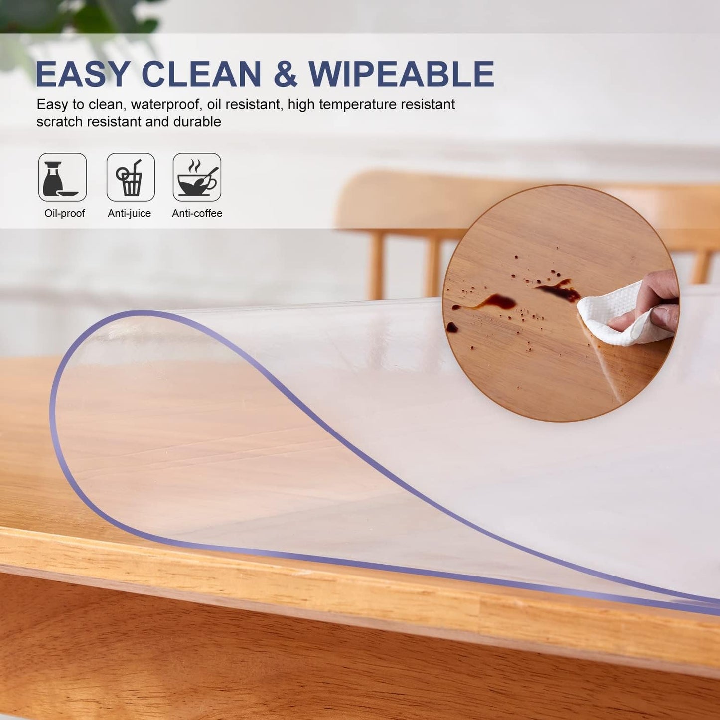 Table Protector Cover Clear Plastic Tablecloth Protector Glass Plastic Tablecloth Waterproof Wipeable Vinyl PVC for Rectangle Dining Tables Mat Pad Furniture Protector Good for 44x102 Inch Non-slip