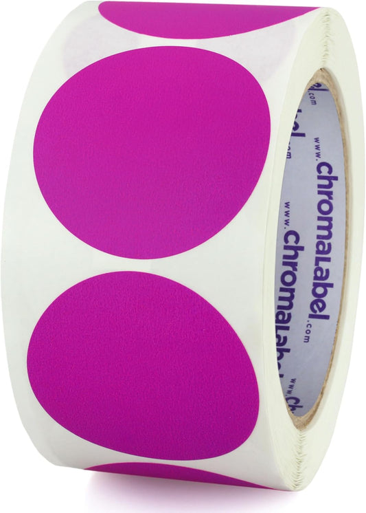 ChromaLabel 2 Inch Round Label Permanent Color Code Dot Stickers, 500 Labels per Roll, Fluorescent Purple