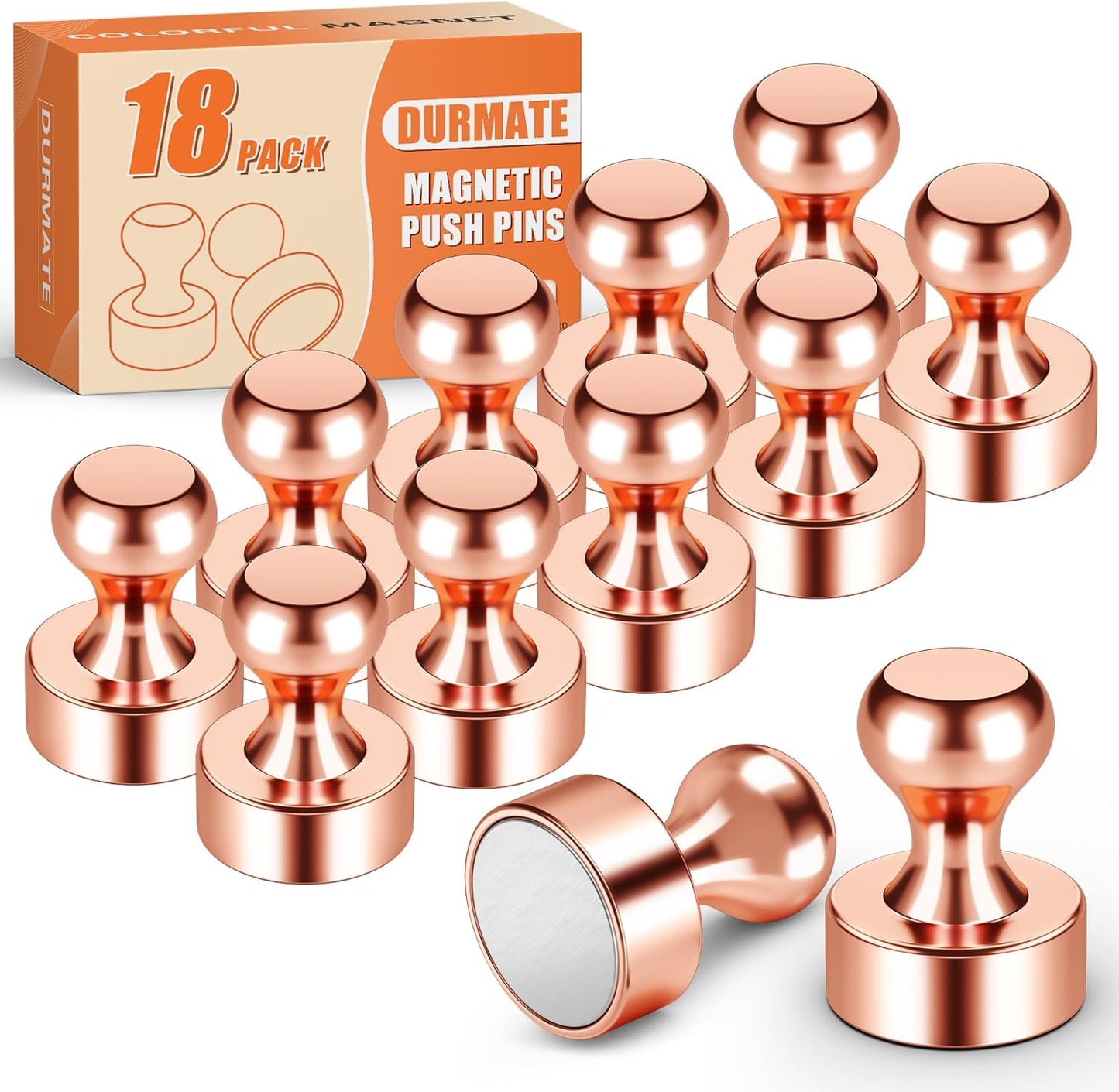Strong Whiteboard Magnets, Refrigerator Magnetic Push Pins for Kitchen, Rose Gold Neodymium Magnets for Fridge, Office, Gadgets, Locker Accessories, Bulletin Board, 18 Pack